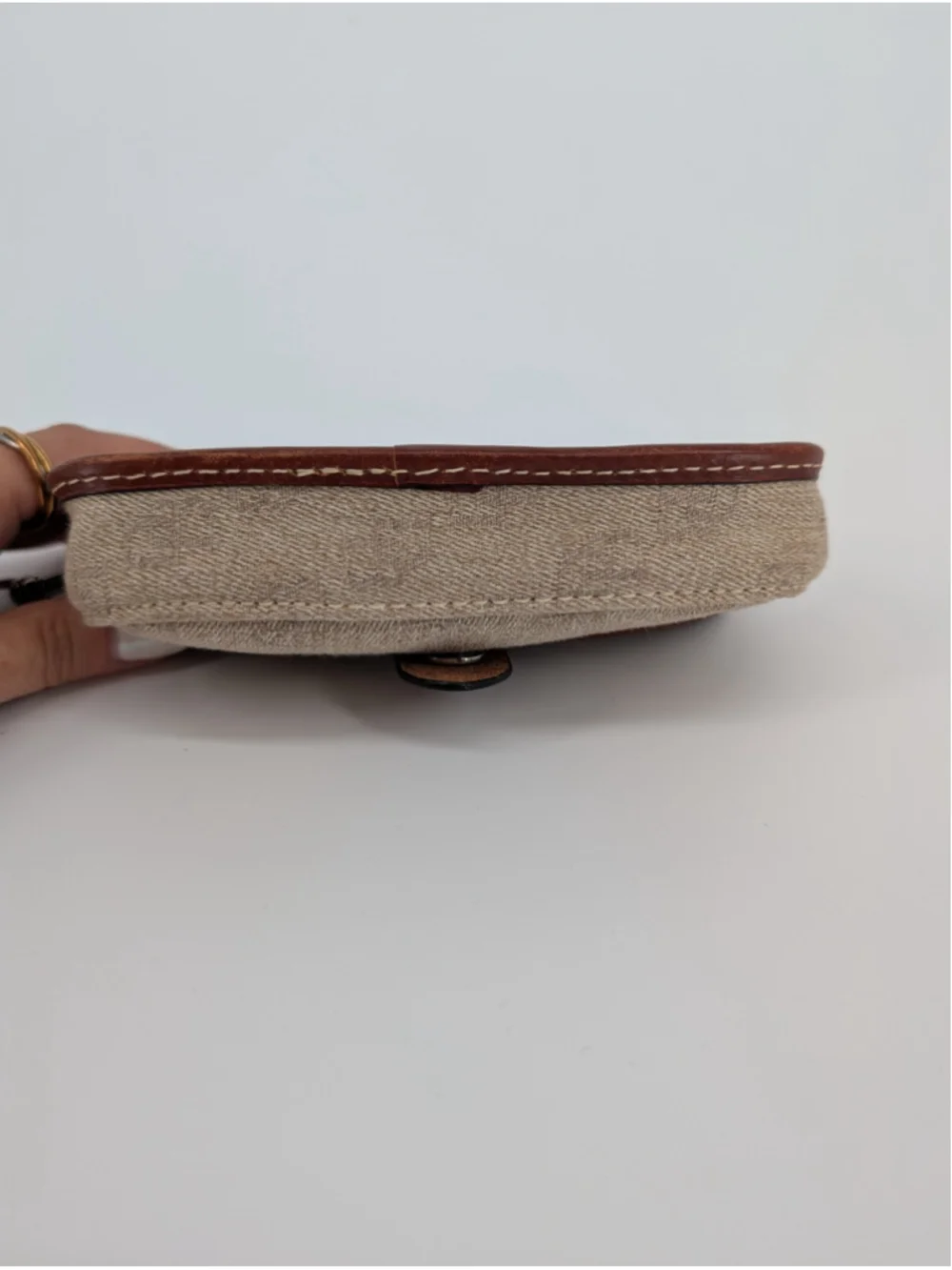 Dooney & Bourke Oncour Tweed Flap Wristlet Tan Brown Leather Trim